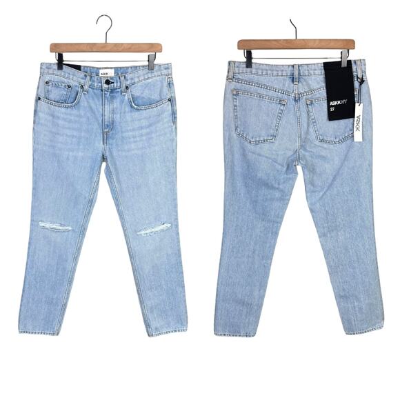 ASKK NY NWT Carrot Distressed Knees Light Wash 100% Cotton Straight Leg Jeans - Picture 3 of 10